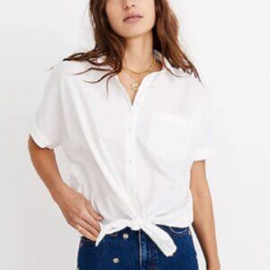Madewell Short-Sleeve Tie-Front Shirt in Eyelet White XXS